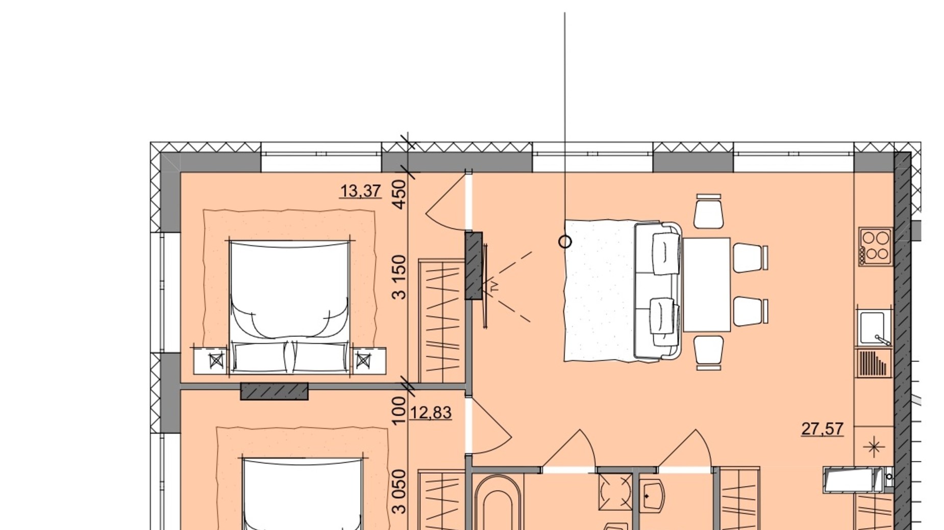 Планування 2-кімнатної квартири в ЖК Акварель 10 64.24 м², фото 400156