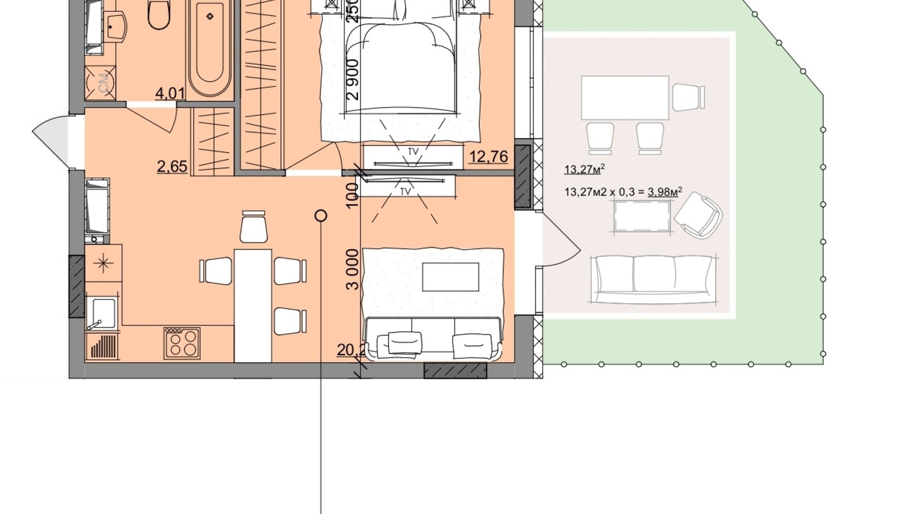 Планировка 1-комнатной квартиры в ЖК Акварель 10 43.66 м², фото 400157