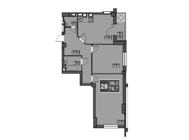 ЖК Bridge Tower: планування 2-кімнатної квартири 75.7 м²