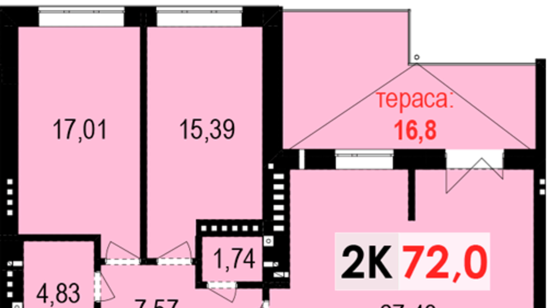 Планування 2-кімнатної квартири в ЖК Квартал Краківський 80.4 м², фото 400417