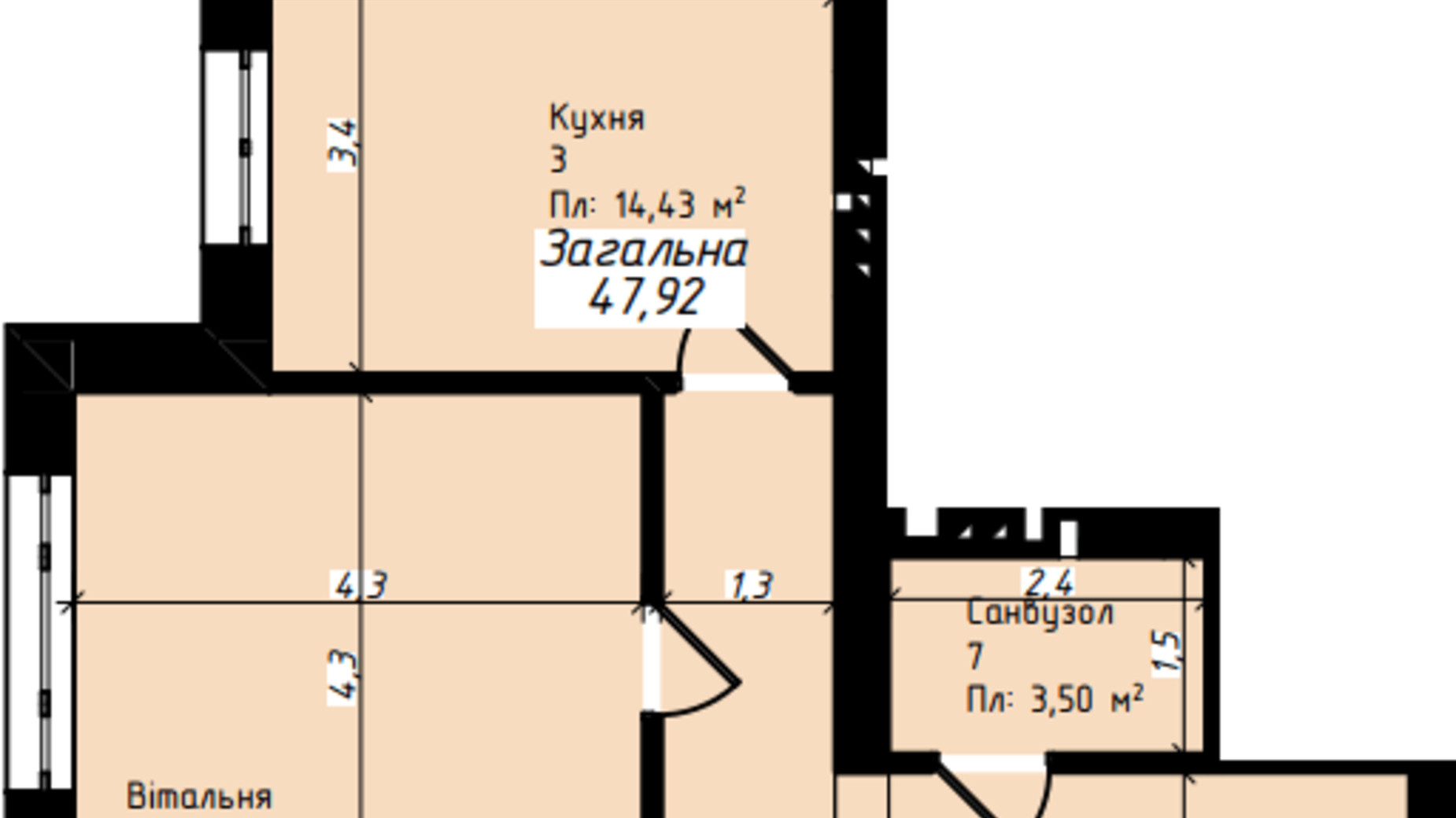 Планировка 1-комнатной квартиры в Клубный дом Джем Таун 47.92 м², фото 400471