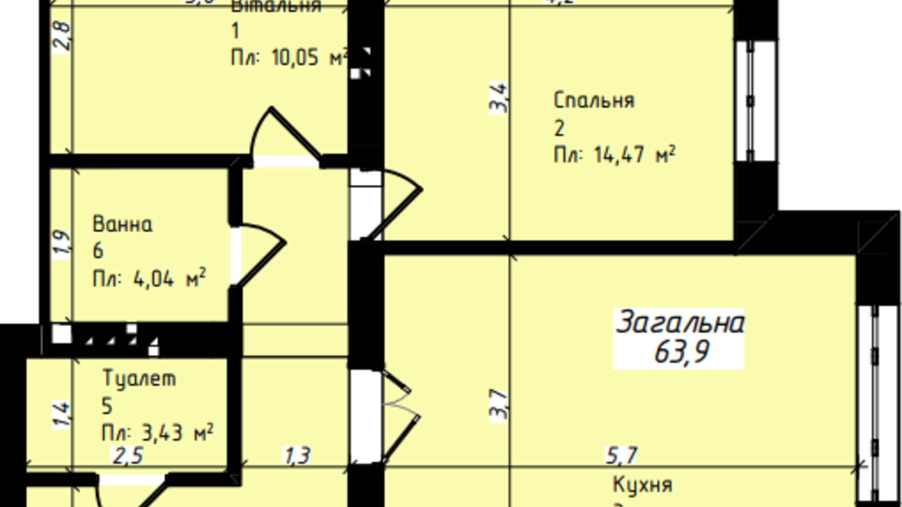 Планування 2-кімнатної квартири в Клубний будинок Джем Таун 63.9 м², фото 400474