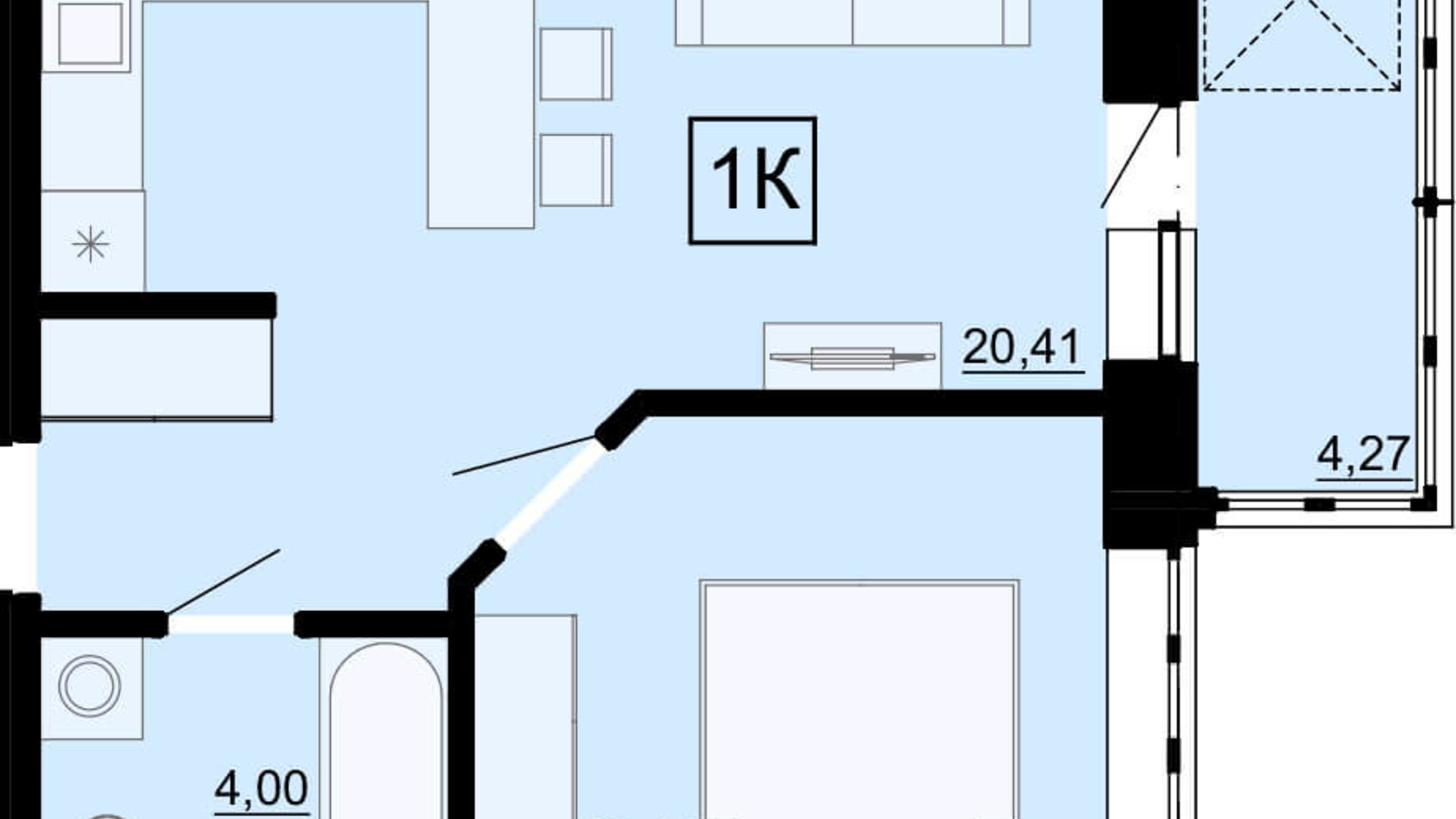 Планування 1-кімнатної квартири в ЖК Акварель 4 38.24 м², фото 400550