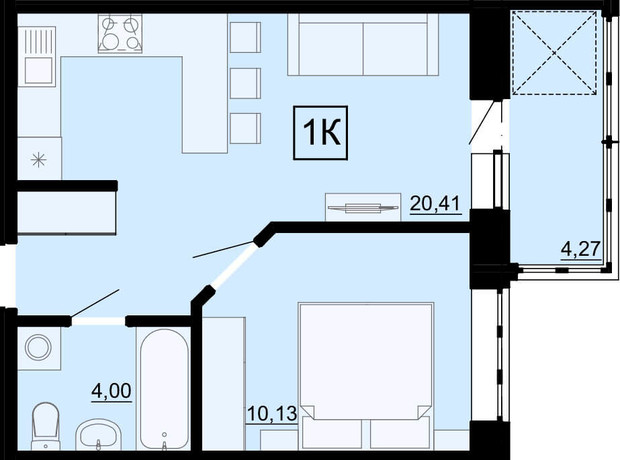 ЖК Акварель 4: планування 1-кімнатної квартири 38.24 м²