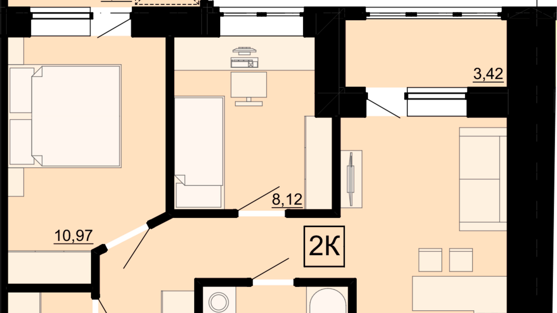 Планировка 1-комнатной квартиры в ЖК Акварель 4 55 м², фото 400554