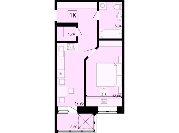 ЖК Акварель 4: планировка 1-комнатной квартиры 39.7 м²