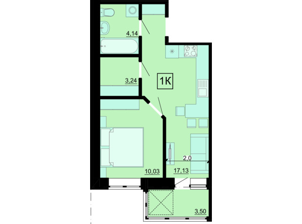 ЖК Акварель 4: планування 1-кімнатної квартири 36.9 м²