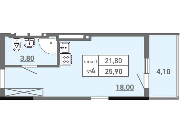 ЖК Акварель 3: планування 1-кімнатної квартири 25.9 м²