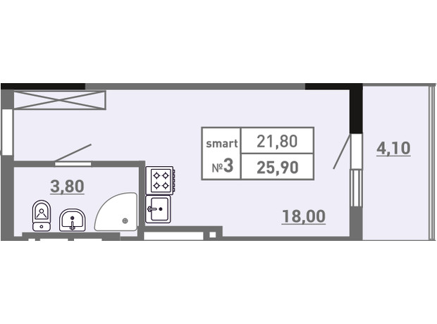 ЖК Акварель 3: планировка 1-комнатной квартиры 25.9 м²