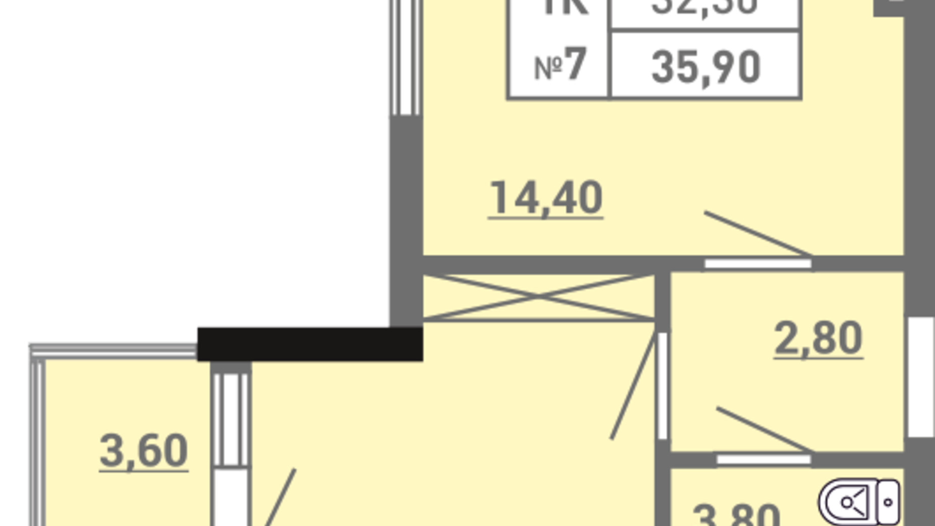 Планировка 1-комнатной квартиры в ЖК Акварель 3 35.9 м², фото 400585