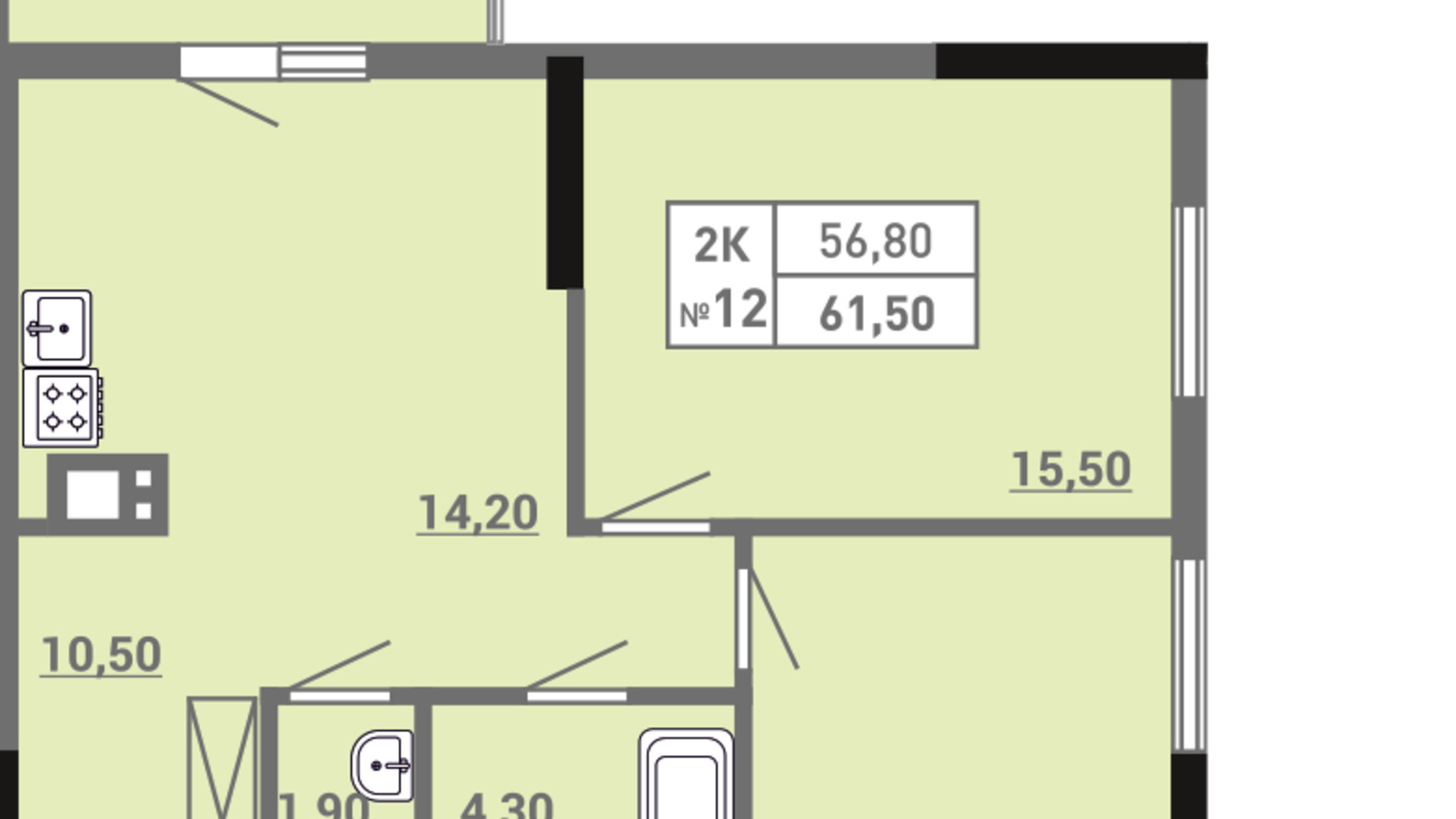 Планировка 2-комнатной квартиры в ЖК Акварель 3 61.5 м², фото 400588
