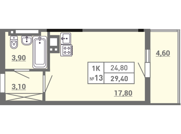ЖК Акварель 3: планування 1-кімнатної квартири 29.4 м²