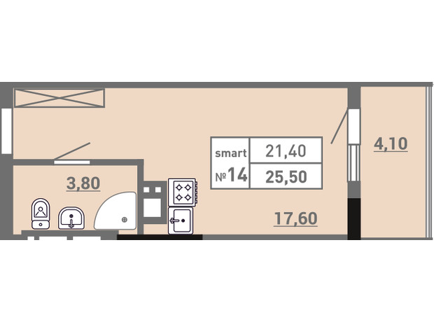 ЖК Акварель 3: планування 1-кімнатної квартири 25.5 м²