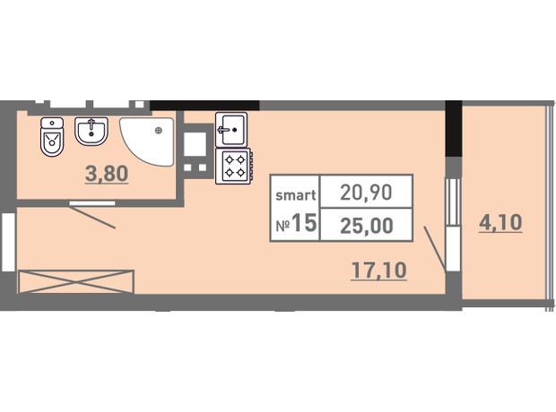 ЖК Акварель 3: планування 1-кімнатної квартири 25 м²