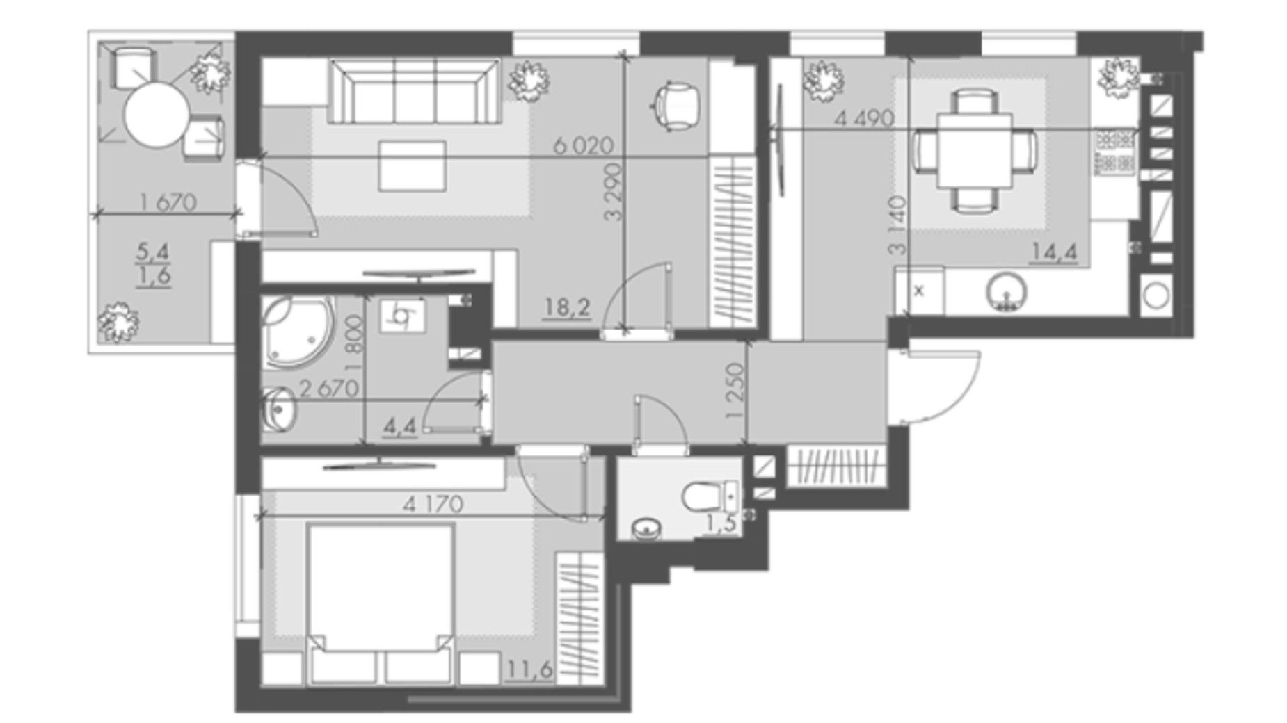 Планування 2-кімнатної квартири в ЖК Шевченка 63 м², фото 400608