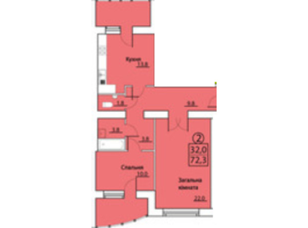 ЖК просп. Грушевского, 50: планировка 3-комнатной квартиры 72.3 м²