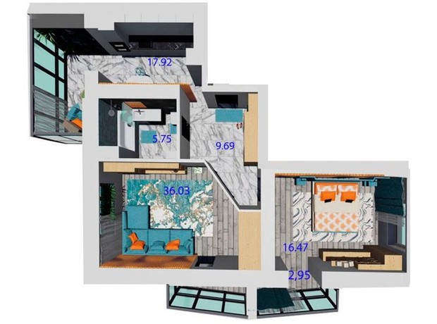ЖК Радужный: планировка 2-комнатной квартиры 72.65 м²