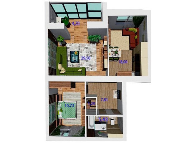 ЖК Радужный: планировка 2-комнатной квартиры 78.99 м²