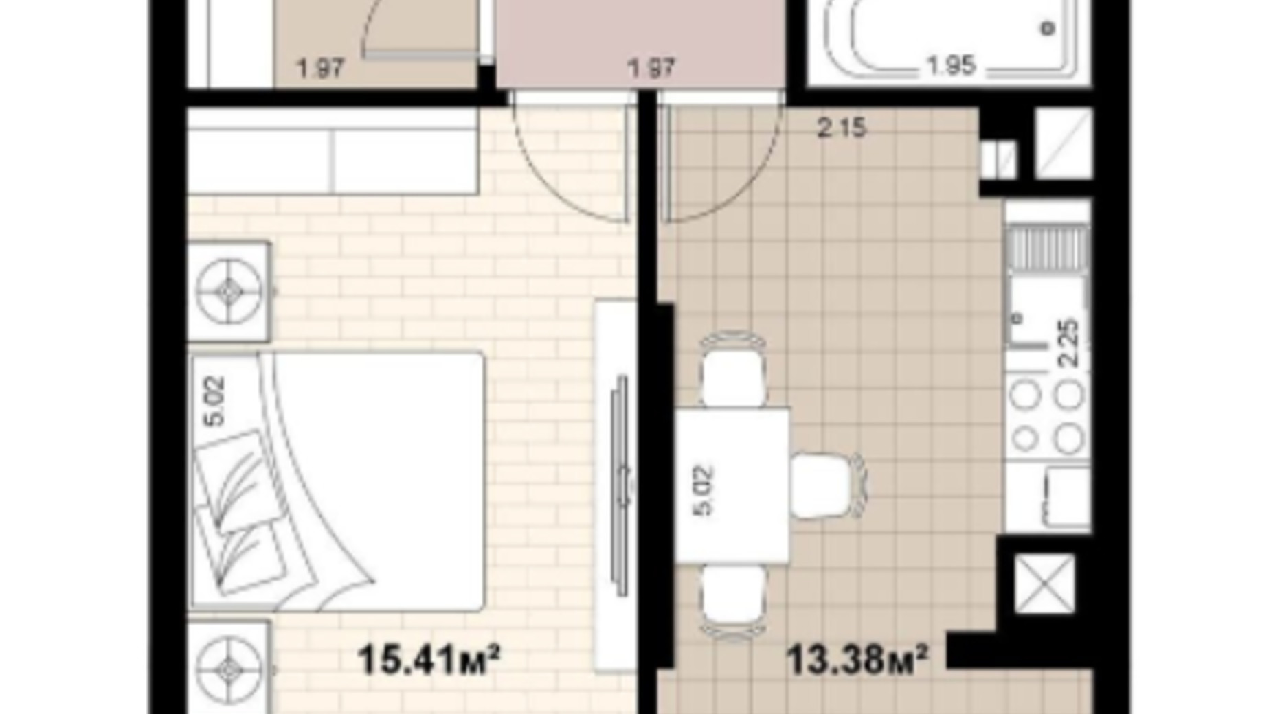 Планировка 1-комнатной квартиры в ЖК Премьера 42.28 м², фото 401421