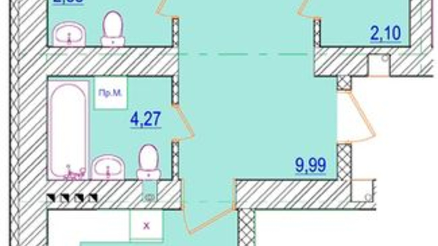 Планировка 2-комнатной квартиры в ЖК Остров 2 78.1 м², фото 403915