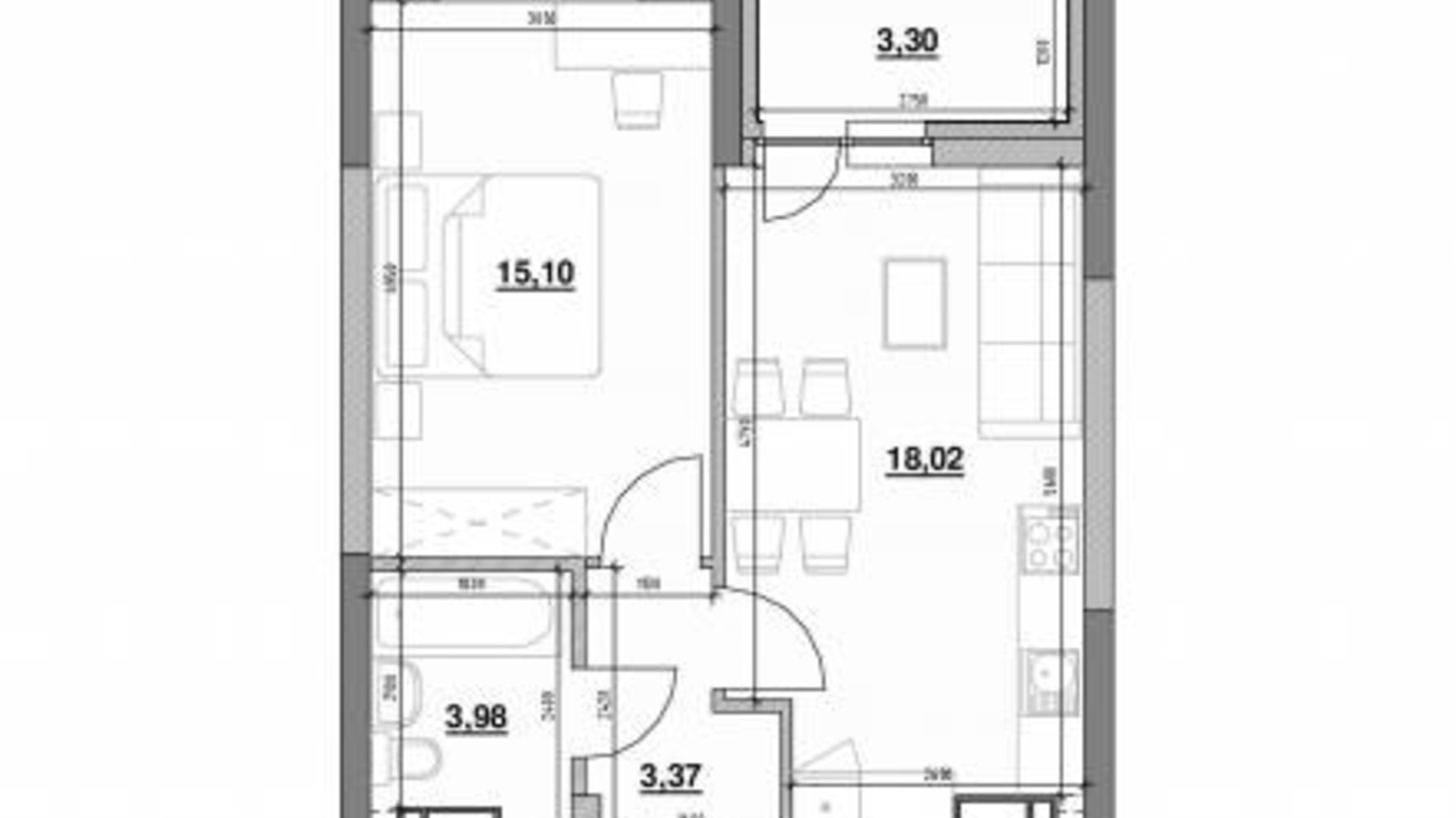Планировка 1-комнатной квартиры в ЖК Ok'Land 43.77 м², фото 404284