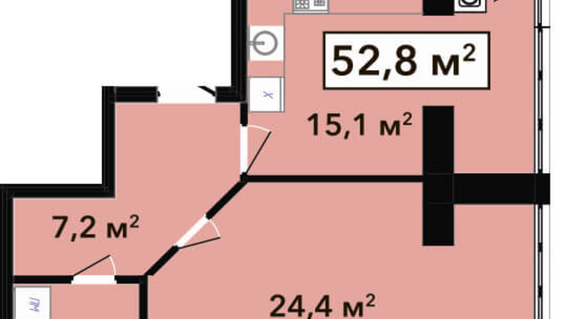 Планування 1-кімнатної квартири в ЖК Перлина Проскурова 2 52.8 м², фото 404299