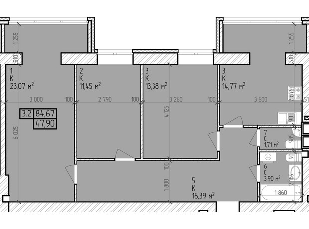 ЖК City Park: планування 2-кімнатної квартири 84.67 м²