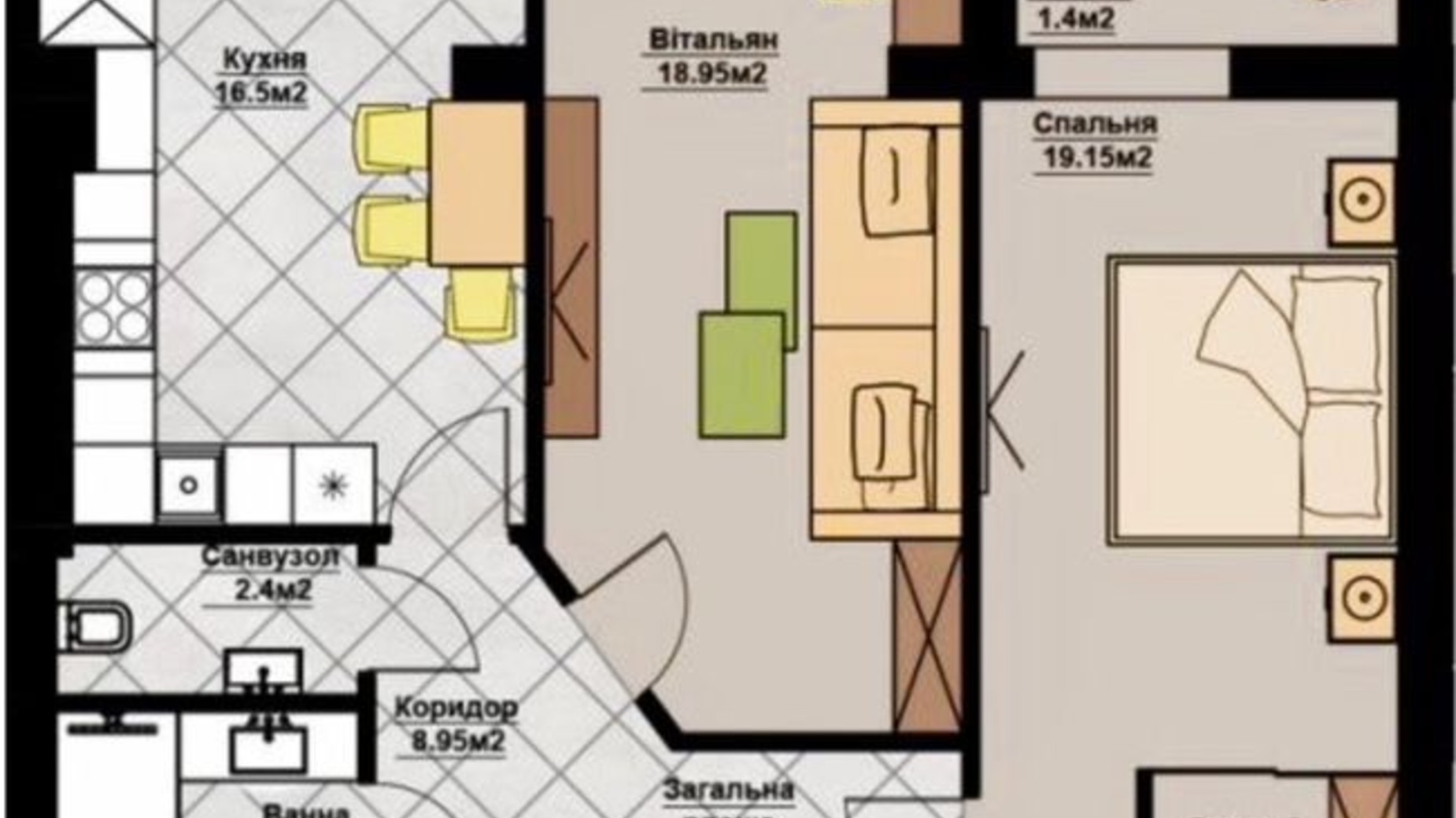 Планировка 2-комнатной квартиры в ЖК Счастливая Семья 71.35 м², фото 405193
