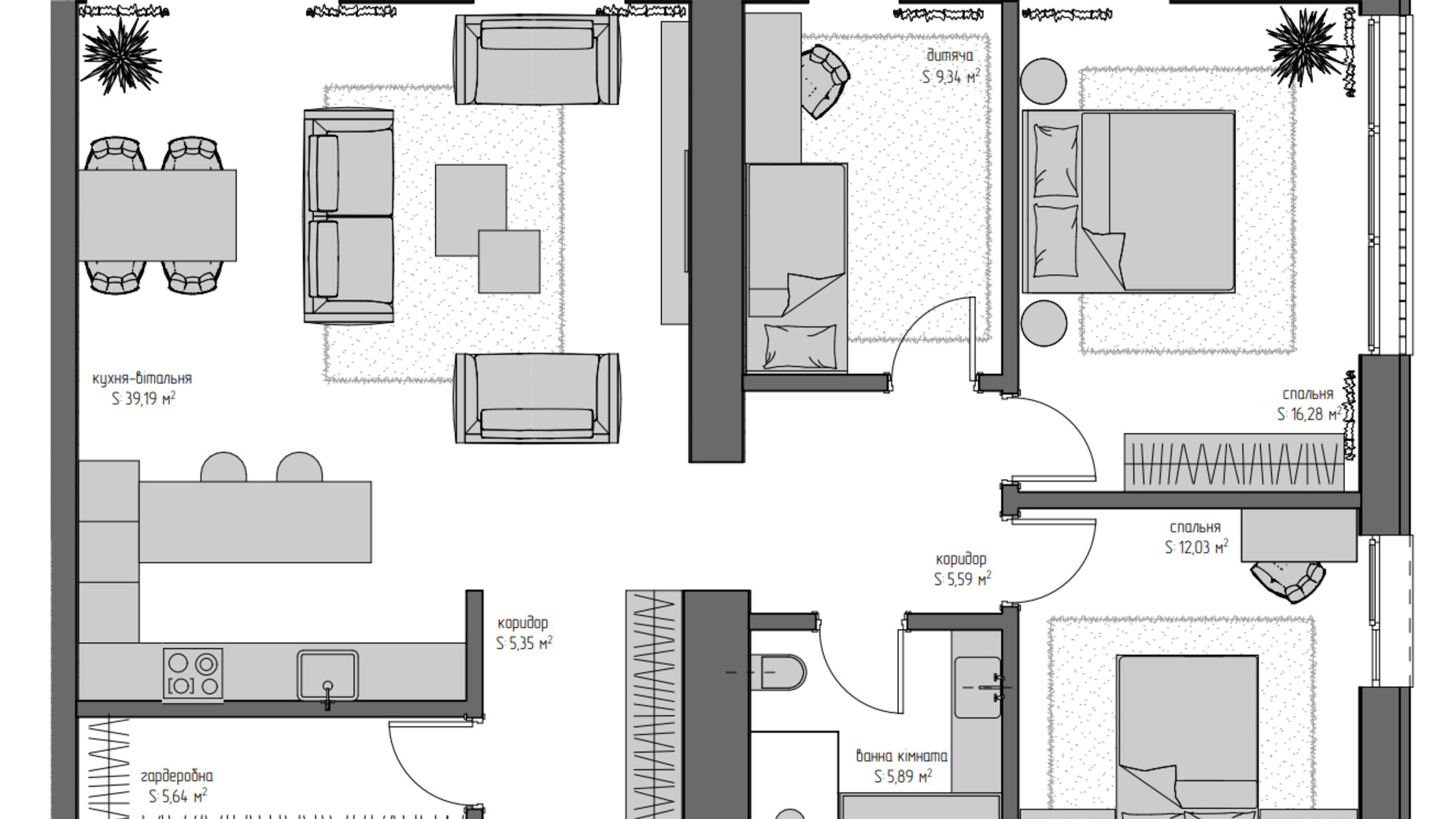 Планировка 3-комнатной квартиры в ЖК Квадрат 99.3 м², фото 405201