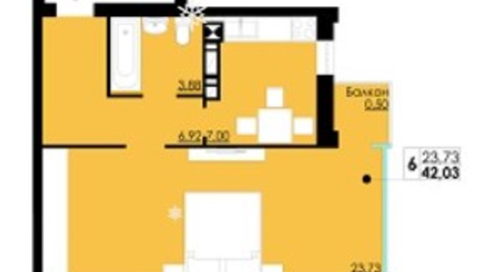 Планировка 1-комнатной квартиры в ЖК Comfort City 42.03 м², фото 405276