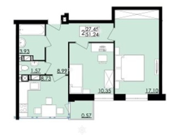 ЖК Comfort City: планування 1-кімнатної квартири 39.25 м²