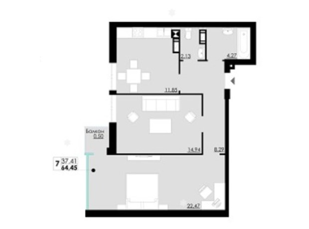 ЖК Comfort City: планування 2-кімнатної квартири 53.43 м²