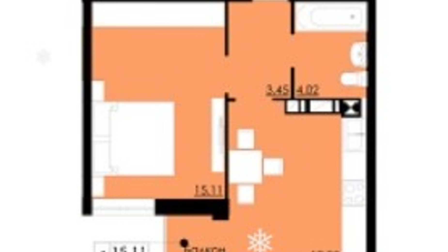 Планировка 1-комнатной квартиры в ЖК Comfort City 35.42 м², фото 405298