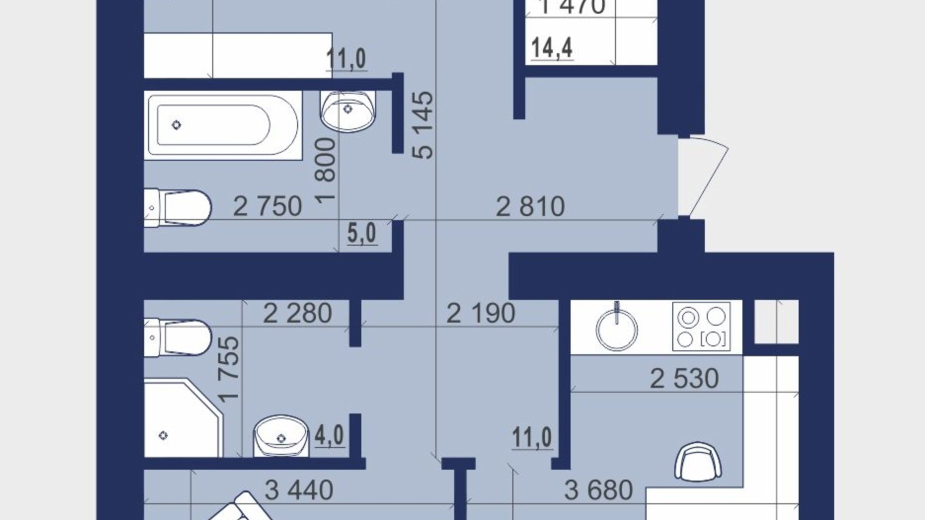 Планування 3-кімнатної квартири в ЖК Набережний 85.5 м², фото 405462