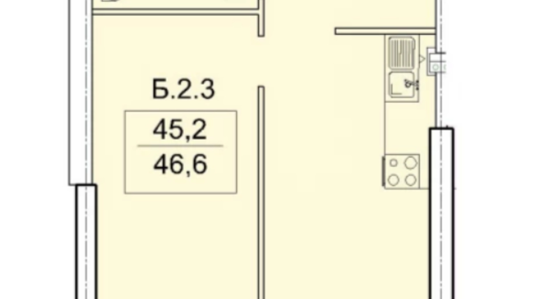 Планування 1-кімнатної квартири в ЖК Акрополь 46.5 м², фото 407299