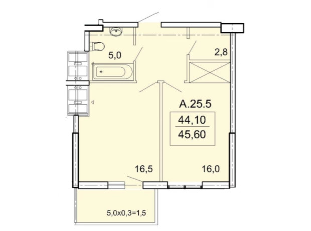 ЖК Акрополь: планировка 1-комнатной квартиры 45.6 м²