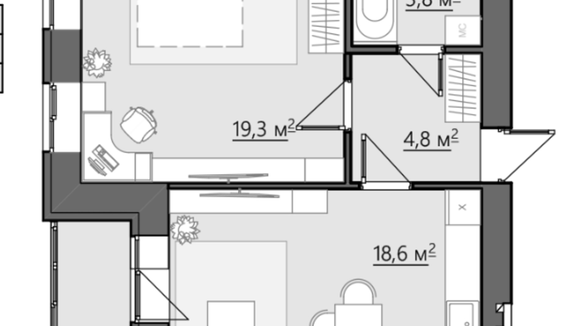 Планировка 1-комнатной квартиры в ЖК Семейный 49.6 м², фото 407496