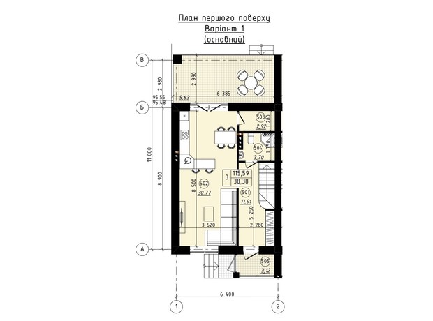 Таунхаус Riverium: планування 3-кімнатної квартири 115 м²