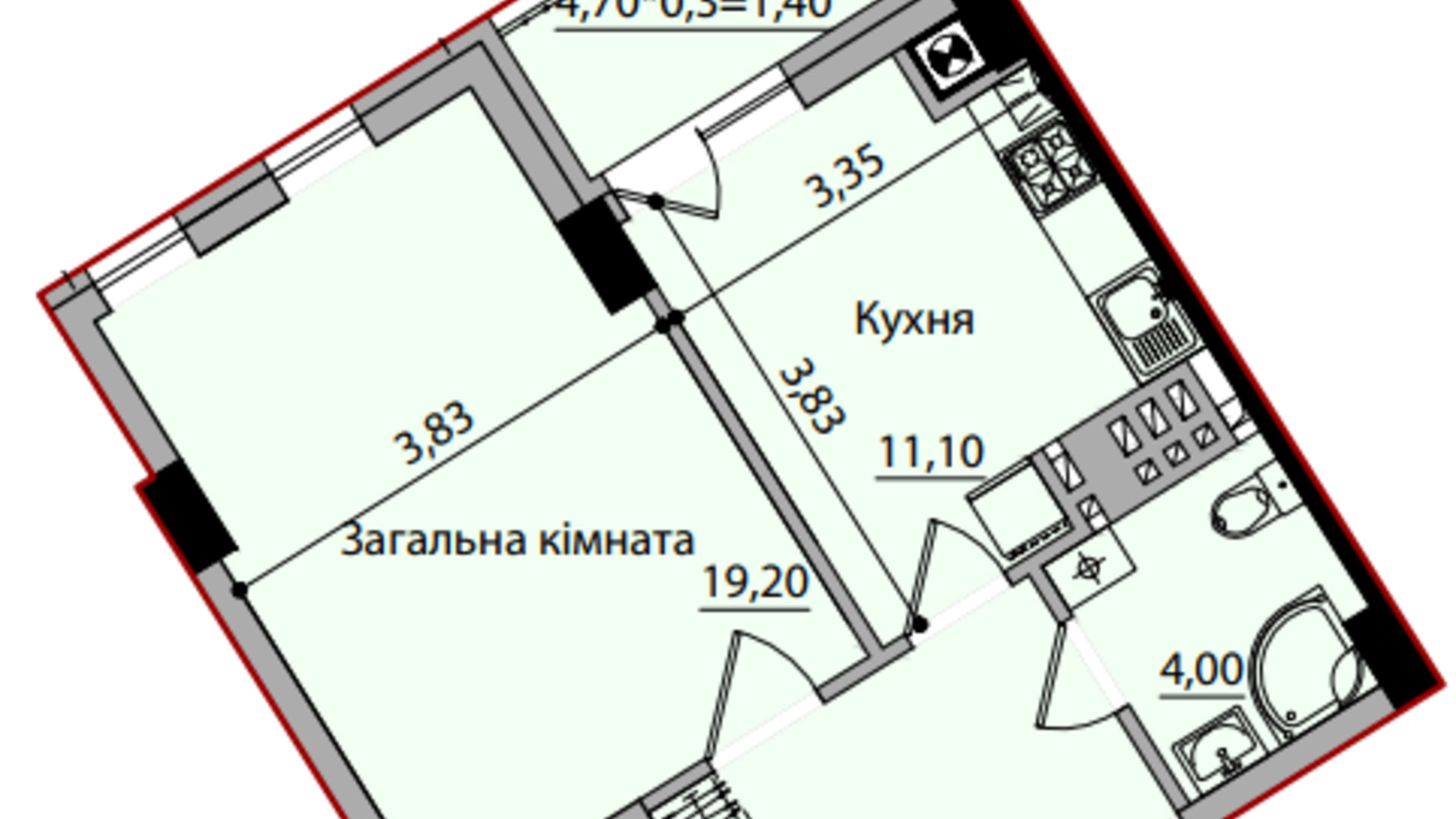 Планування 1-кімнатної квартири в ЖК Avtor 42.6 м², фото 407519