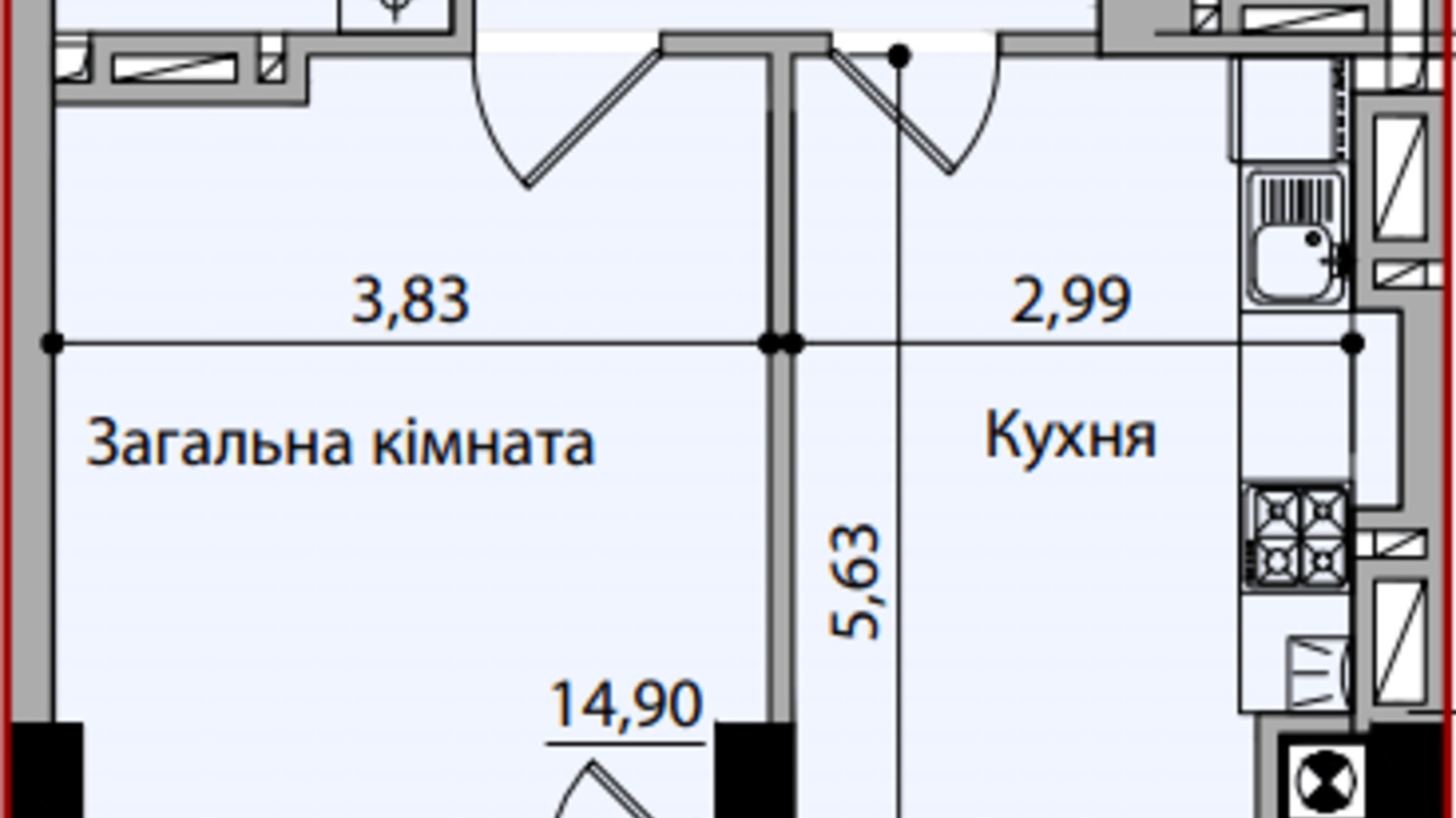 Планування 1-кімнатної квартири в ЖК Avtor 43.9 м², фото 407520