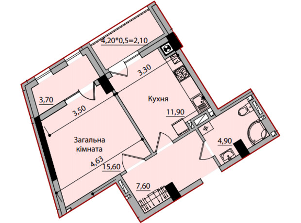 ЖК Avtor: планування 1-кімнатної квартири 45.8 м²