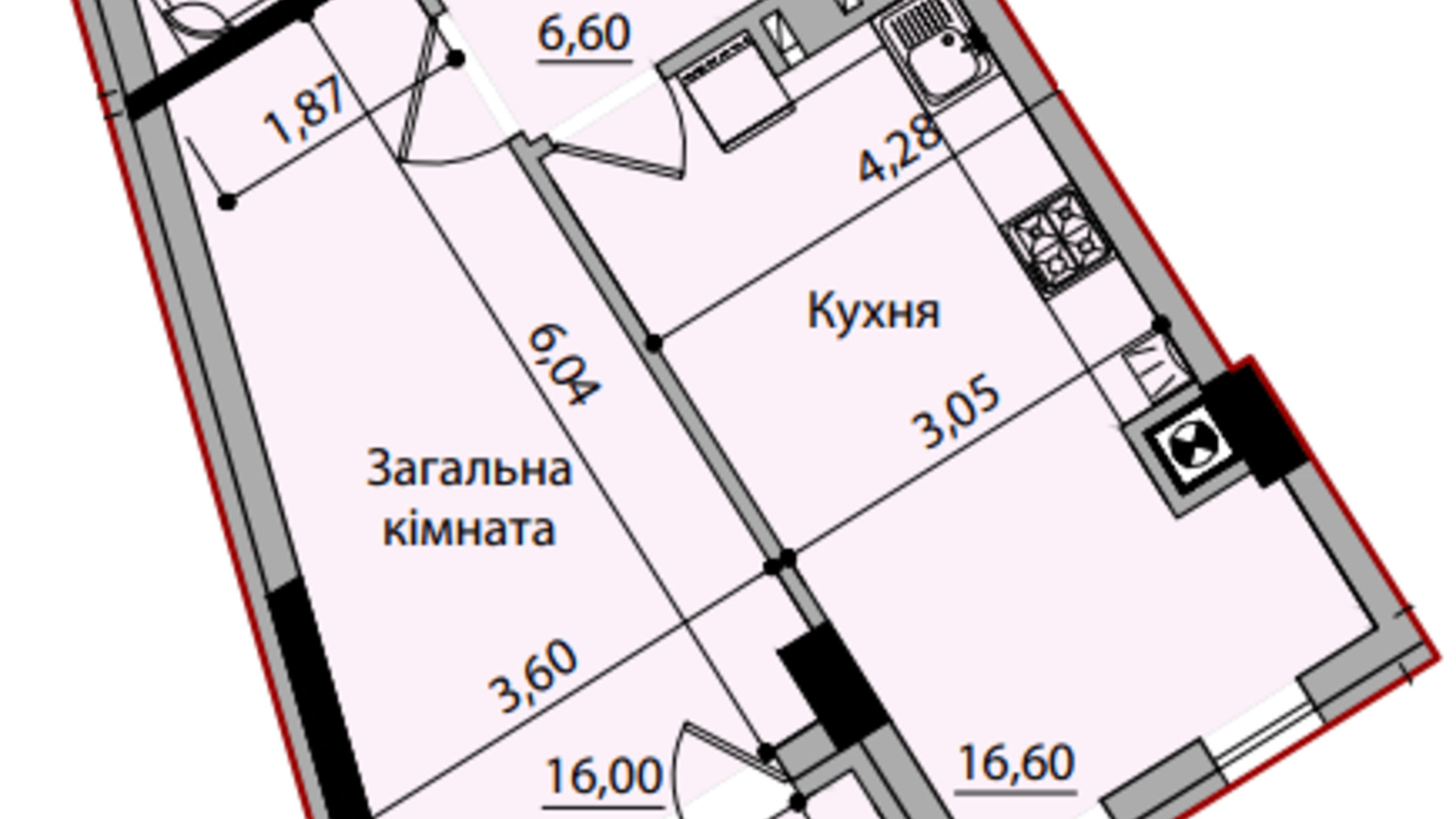 Планування 1-кімнатної квартири в ЖК Avtor 46.1 м², фото 407522