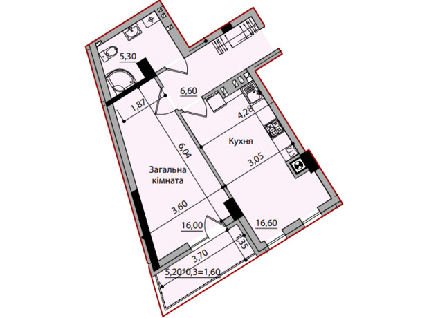 ЖК Avtor: планировка 1-комнатной квартиры 46.1 м²