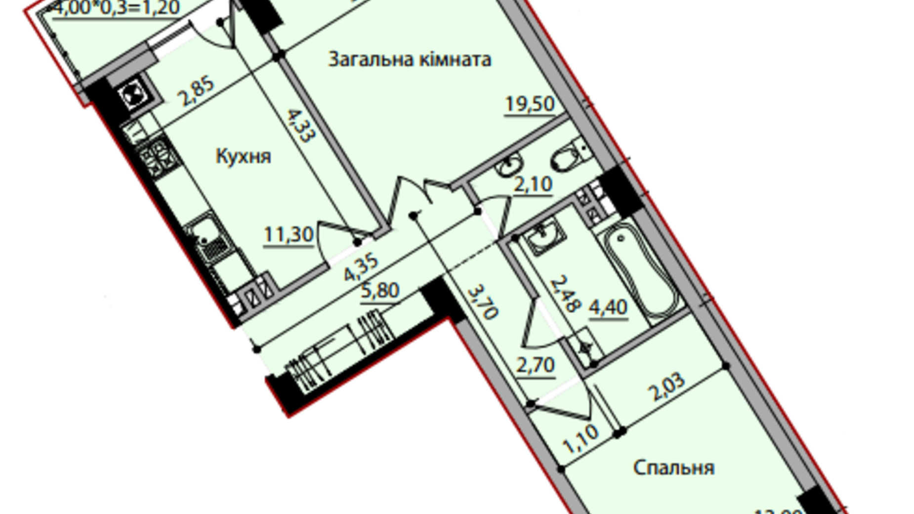 Планування 2-кімнатної квартири в ЖК вул. Науки, 4 61.3 м², фото 407523