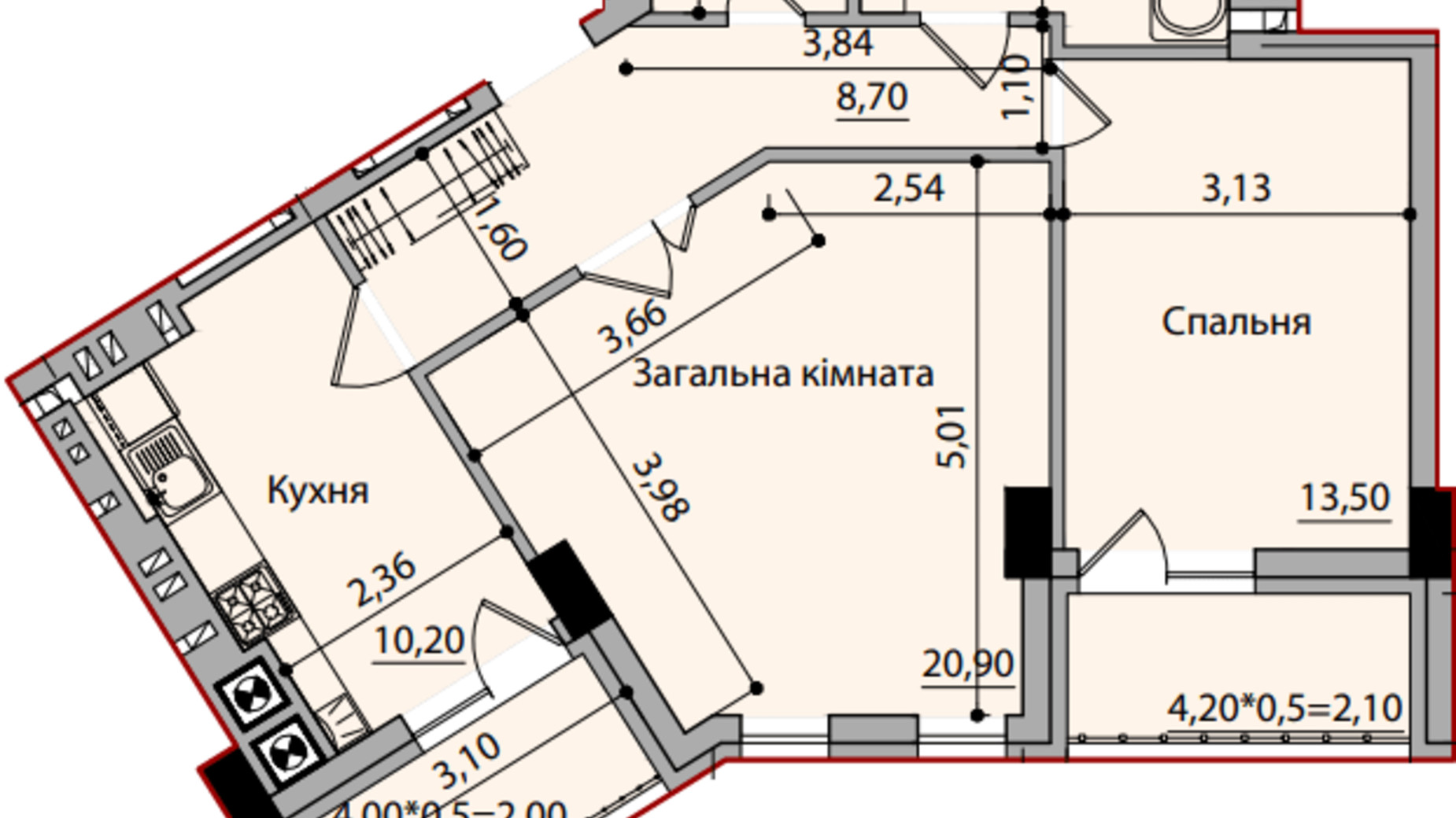 Планировка 2-комнатной квартиры в ЖК Avtor 63.9 м², фото 407524