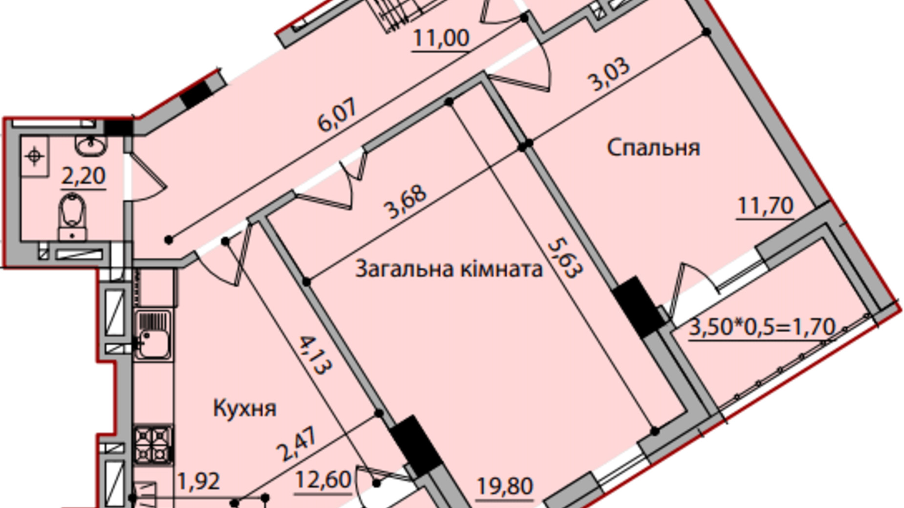 Планировка 2-комнатной квартиры в ЖК Avtor 66.1 м², фото 407525