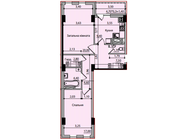 ЖК Avtor: планування 2-кімнатної квартири 68.8 м²