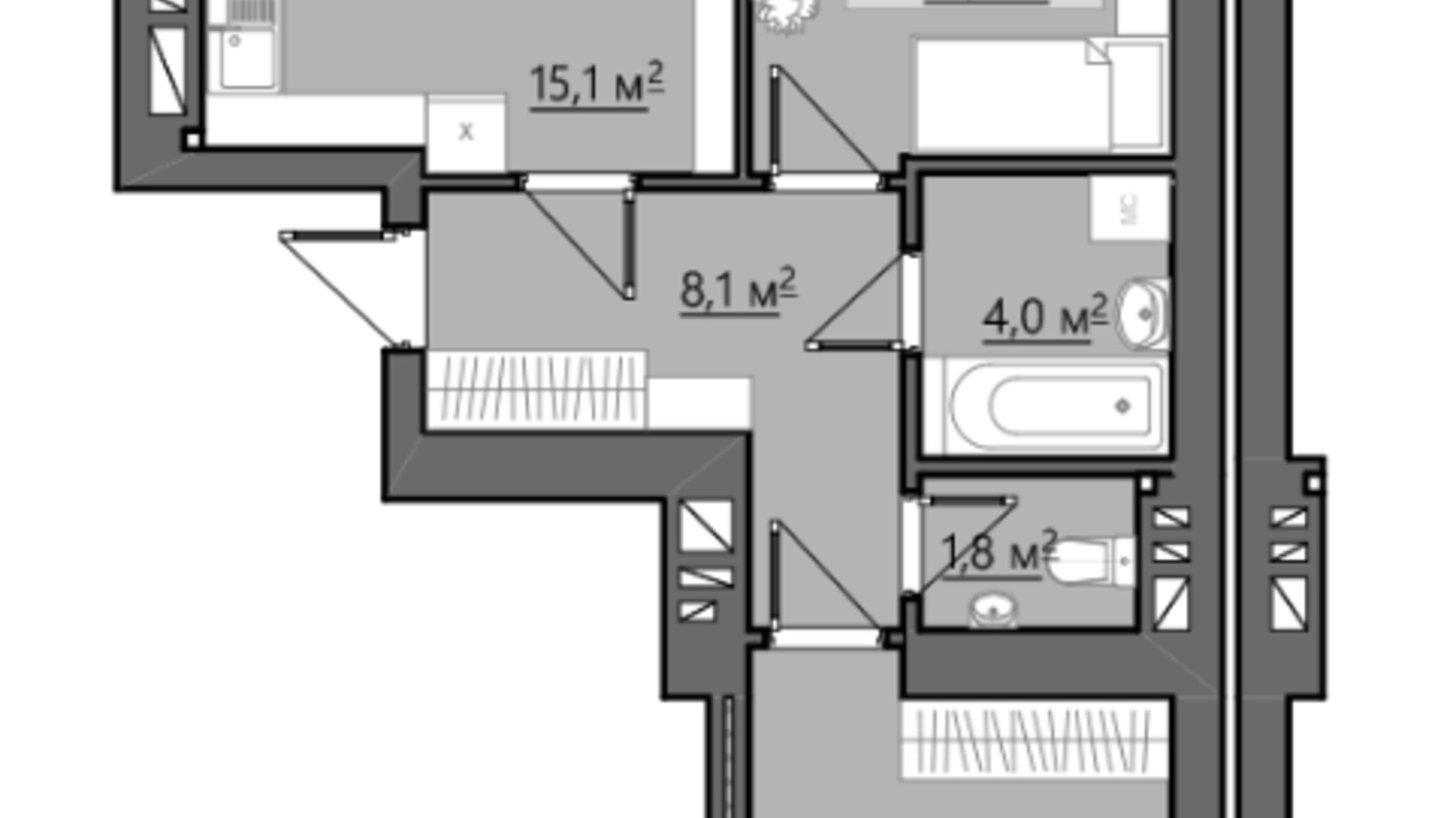 Планировка 2-комнатной квартиры в ЖК Семейный 66.2 м², фото 407554