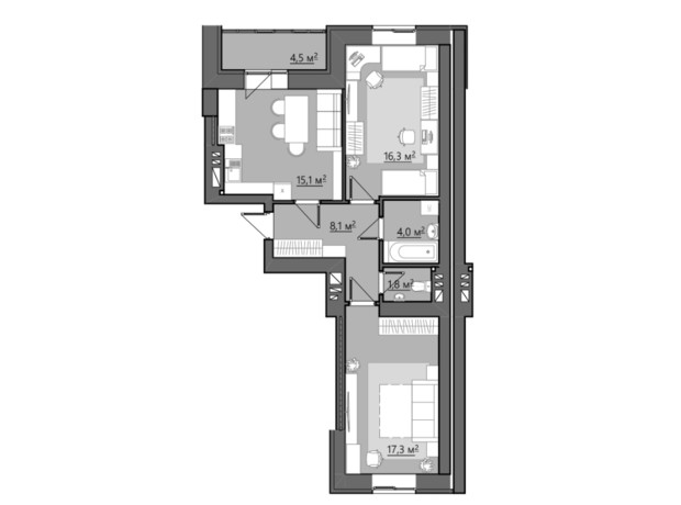 ЖК Семейный: планировка 2-комнатной квартиры 66.2 м²