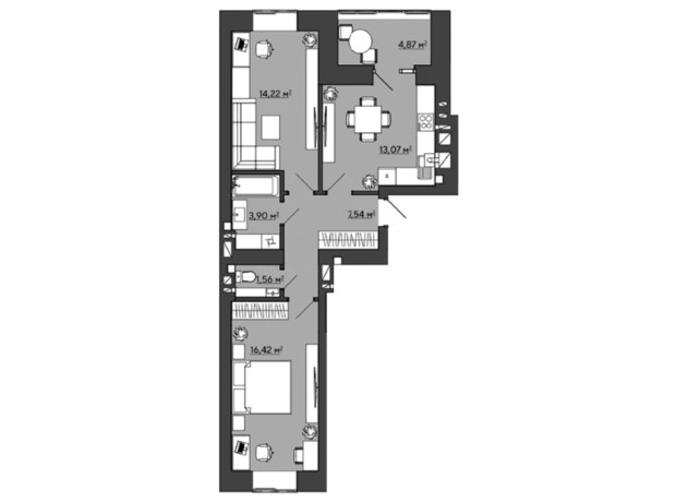 ЖК Галицкий: планировка 2-комнатной квартиры 66.81 м²
